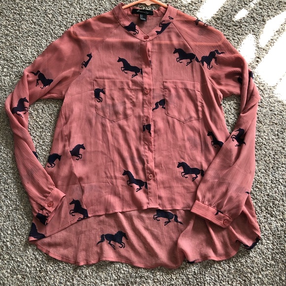NEW Forever 21 button up blouse with horse patterns - Picture 7 of 11
